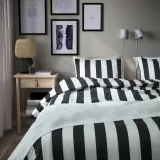 IKEA SLÅNHÖSTMAL (ИКЕА СЛОНХОСТМАЛ) — Пододеяльник и 2 наволочки, черный/белый/полосатый, 200x200/50x60 см — фото 3