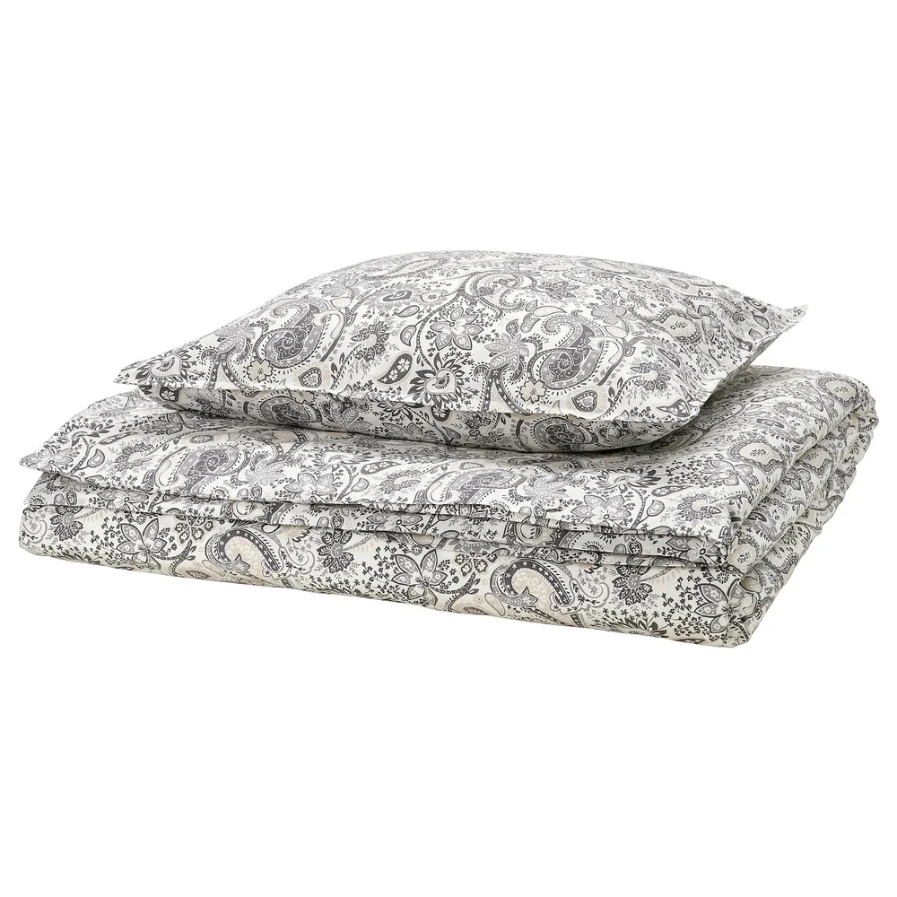 IKEA RODGERSIA (ИКЕА РОДГЕРСИА) — Пододеяльник и наволочка, серый/белый, 150x200/50x60 см