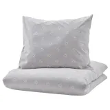 IKEA NATTSLÄNDA (ИКЕА НАТТСЛЭНДА) — Пододеяльник и наволочка, цветочный узор, серый/белый, 150x200/50x60 см — фото 1