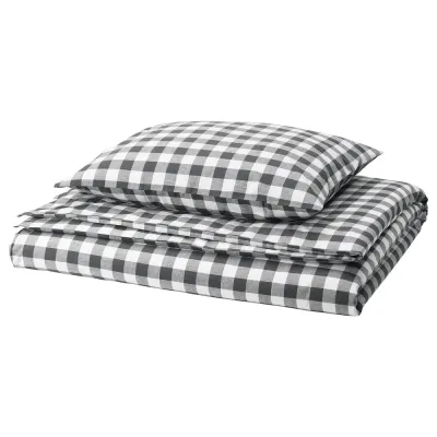 IKEA EKTANDVINGE (ИКЕА ЕКТАНДВИНГЕ) — Пододеяльник и наволочка, антрацитово-белый/чешуйчатый, 150x200/50x60 см