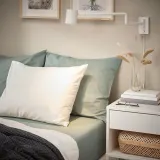 IKEA DVALA (ИКЕА ДВАЛА) — Простыня на резинке, серо-зеленая, 90x200 см — фото 2