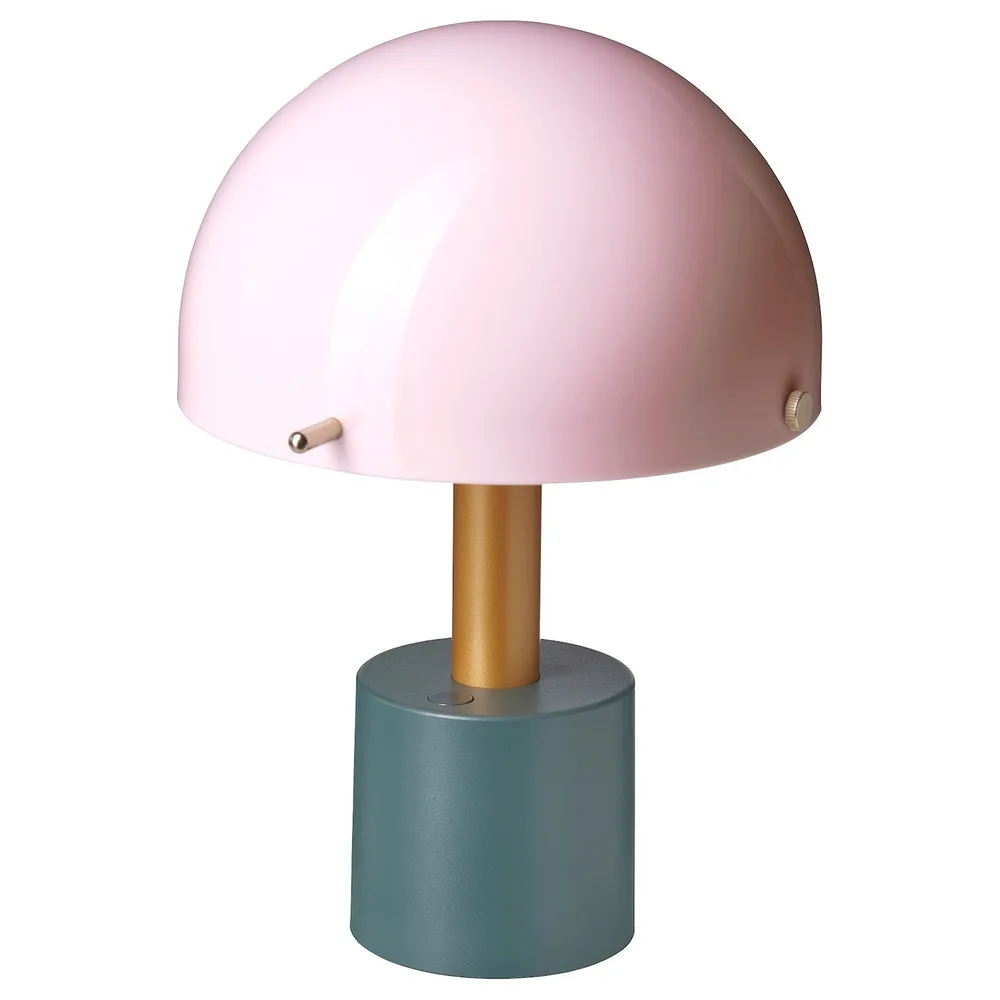 IKEA NÖDMAST (ИКЕА НОДМАСТ) — Светодиодная лампа на батарейках, светло-розовый/темно-серо-зеленый, 26 см