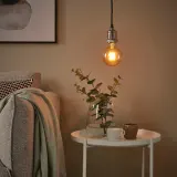 IKEA JÄLLBY (ИКЕА ЙЭЛЛБУ) — / MOLNART Подвесной светильник с лампочкой, ткань никель/сфера коричневое прозрачное стекло — фото 2