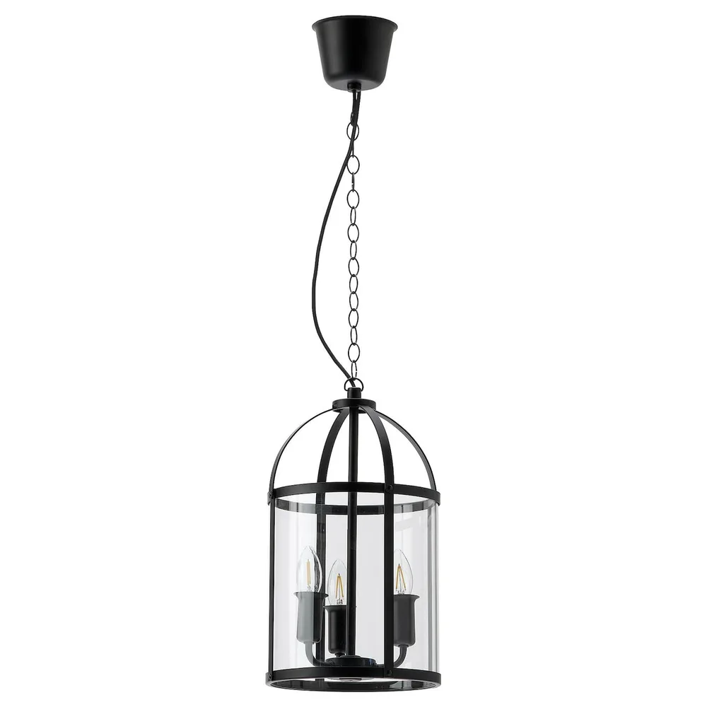 IKEA GALJON (ИКЕА ГАЛЙОН) — Подвесной светильник, черный/прозрачное стекло, 25 см