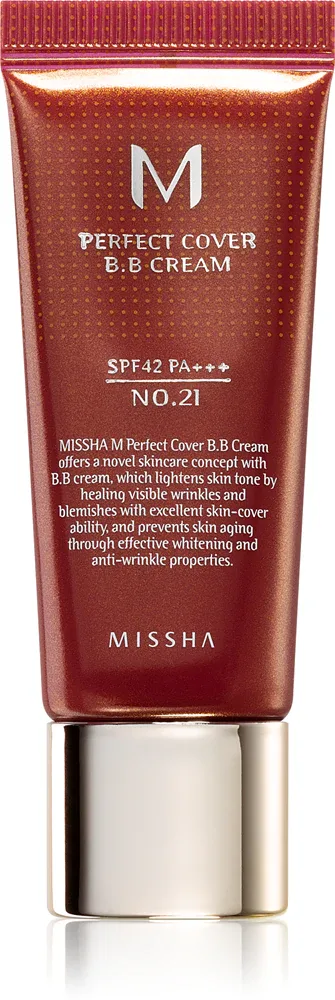 Missha M Perfect Cover - Крем ВВ с очень высоким уровнем защиты от УФ-лучей, маленькое упаковочное, 20 мл, оттенок No. 21 Light Beige SPF 42/PA+++