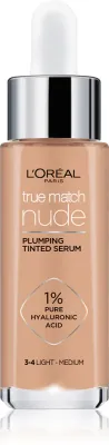 L’Oreal Paris True Match Nude Plumping Tinted Serum - Сыворотка для выравнивания тона кожи, 30 мл, оттенок 3-4 Light Medium