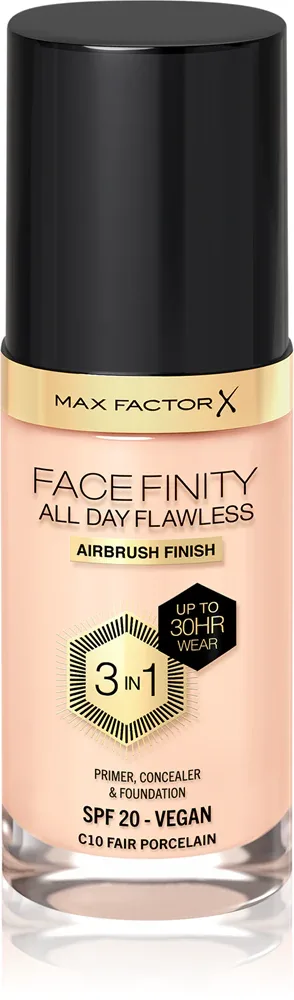 Max Factor Facefinity All Day Flawless - Тональная основа с защитой SPF 20, 30 мл, оттенок 10 Fair Porcelain