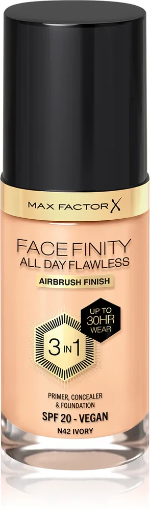 Max Factor Facefinity All Day Flawless - Тональная основа с защитой SPF 20, 30 мл, оттенок 42 Ivory