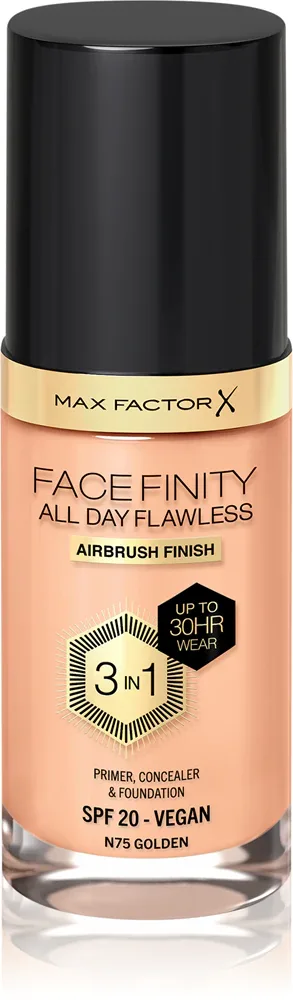 Max Factor Facefinity All Day Flawless - Тональная основа с защитой SPF 20, 30 мл, оттенок 75 Golden / N75 Golden