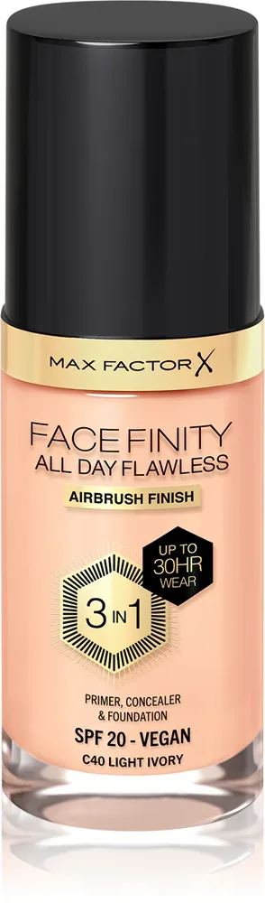 Max Factor Facefinity All Day Flawless - Тональная основа с защитой SPF 20, 30 мл, оттенок 40 Light Ivory