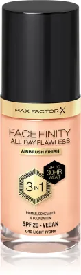 Max Factor Facefinity All Day Flawless - Тональная основа с защитой SPF 20, 30 мл, оттенок 40 Light Ivory