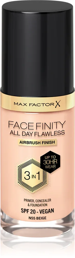 Max Factor Facefinity All Day Flawless - Тональная основа с защитой SPF 20, 30 мл, оттенок 55 Beige