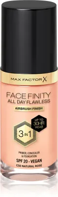 Max Factor Facefinity All Day Flawless - Тональная основа с защитой SPF 20, 30 мл, оттенок C50 Natural Rose