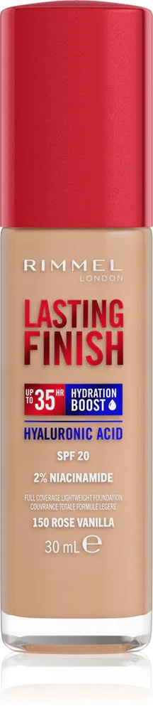 Rimmel Lasting Finish 35H Hydration Boost - Тональный флюид с SPF 20, увлажняющий, 30 мл, оттенок 150 Rose Vanilla