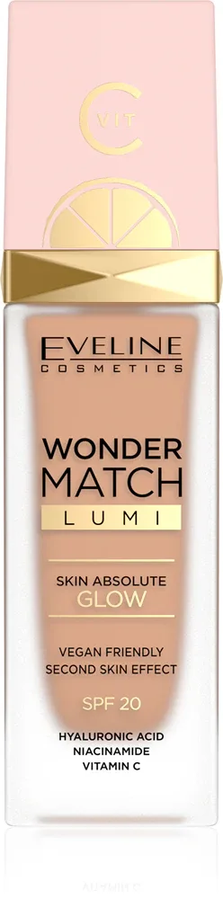 Тональная основа Eveline Cosmetics Wonder Match Lumi увлажняющая, с эффектом сияния, SPF 20, 30 мл, оттенок 25 Sand Beige