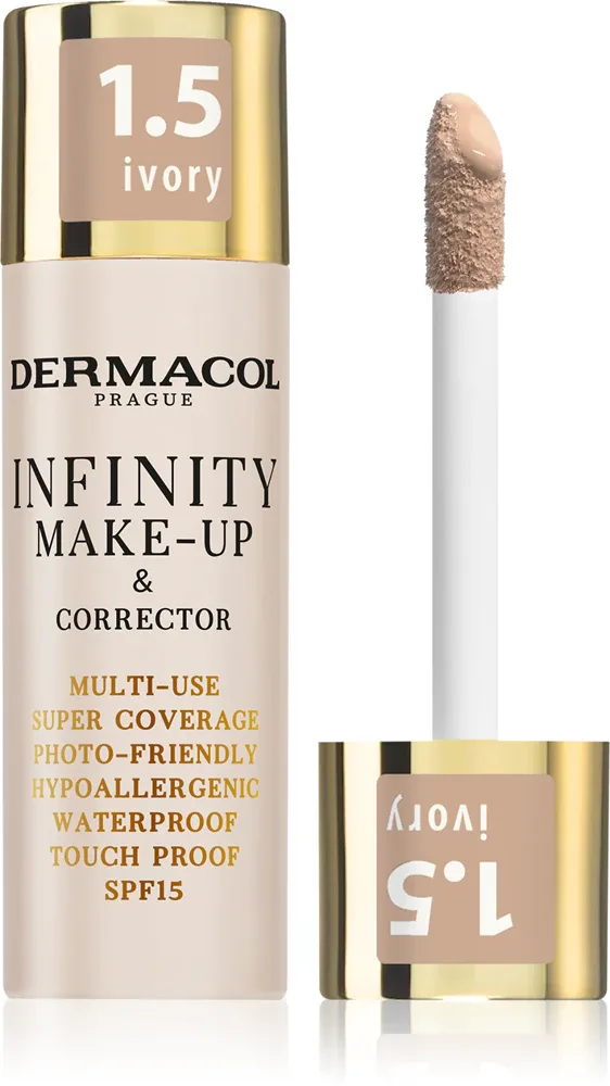 Dermacol Infinity - Тональный фонд с высокой степенью покрытия SPF 15, 20 г, оттенок 1.5 Ivory