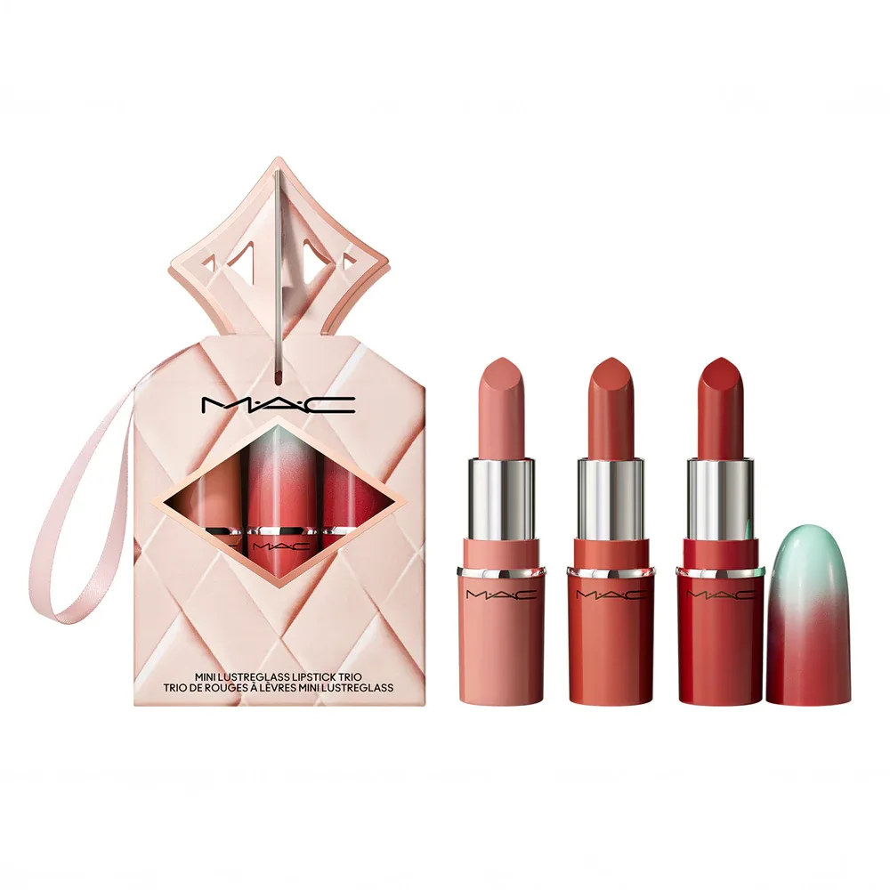 MAC Cosmetics Holiday Wildest Gleams Mini Lusterglass Lip Trio - Набор для губ "Яркие оттенки", 1 шт, оттенок Classics