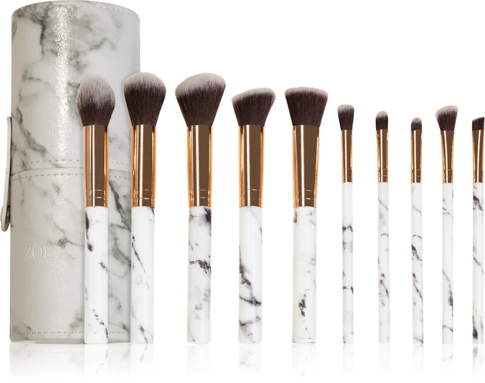 Zoë Ayla Makeup Brush Set Marble 10 Piece - Набор кистей с чехлом, 10 шт