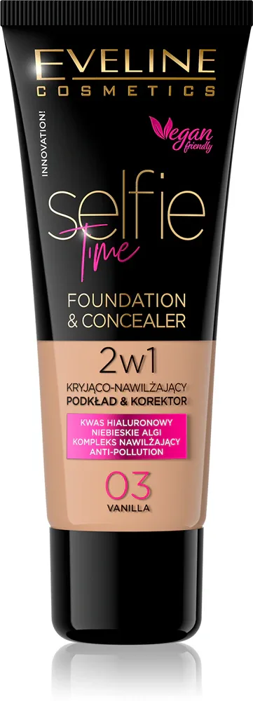 Eveline Cosmetics Selfie Time - Тональная основа: подкладка и корректор 2 в 1, 30 мл, оттенок 03 Vanilla