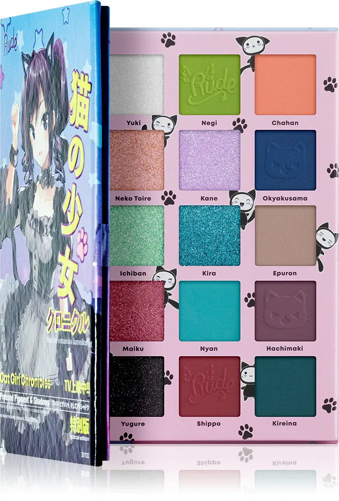 Rude Cosmetics Manga Collection Pigments & Shadows Palette - Палетка теней для век: палетка сеней до повек, 22 г, оттенок Cat Girl Chronicles