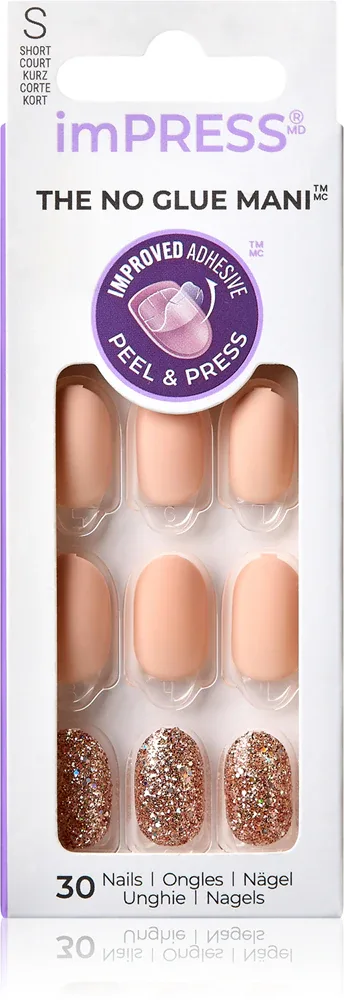Ногти накладные KISS imPRESS The No Glue Mani Short самоклеящиеся, короткой длины, 30 шт Evanesce