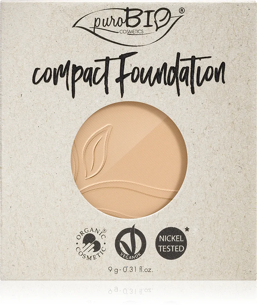 puroBIO Cosmetics Compact Foundation - Компактное порошковое тональное основание сменный картридж SPF 10, 9 г, оттенок 01
