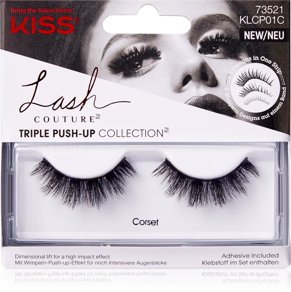 Ресницы накладные KISS Lash Couture Triple Push-Up на тонкой ленте, с клеем в комплекте, 2 шт Corset
