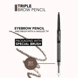 flormar Triple Brow Pencil - Карандаш для бровей 3 в 1, 0.75 г, оттенок 001 Brunette — фото 3