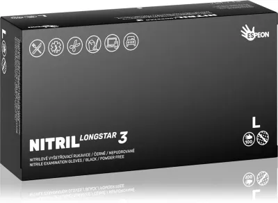 Espeon Nitril Longstar3 Black - Нитриловые неопудренные перчатки, 2 шт