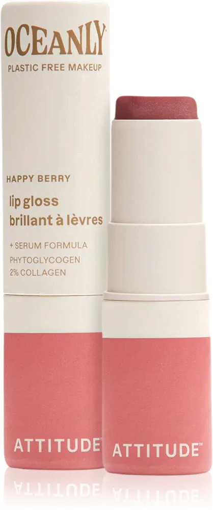Attitude Oceanly Plastic Free Makeup - Блеск для губ с увлажняющим действием, 3.4 г, оттенок Happy Berry