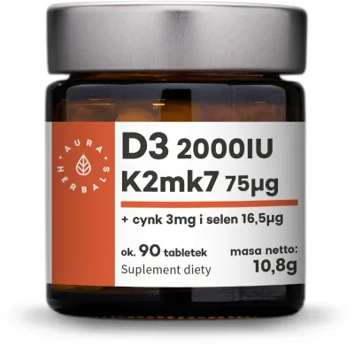 Витамин D3 2 000 IU с K2, цинком и селеном Aura Herbals пищевая добавка, 90 таблеток