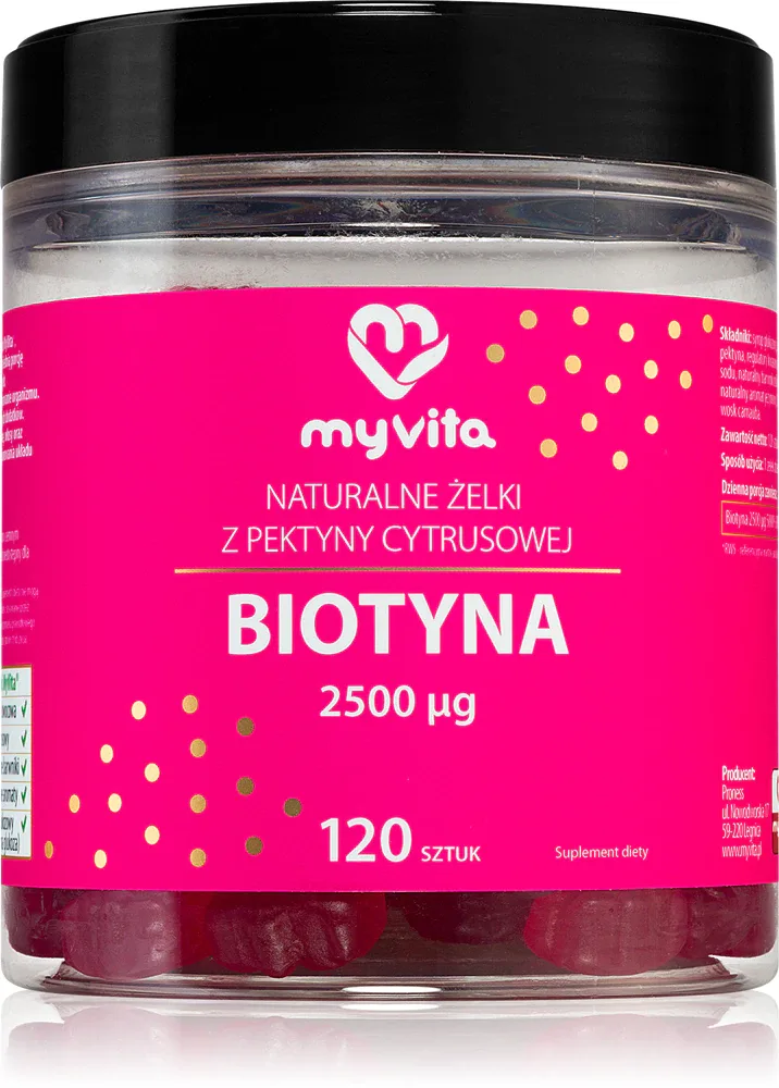 Жевательные мармеладки MyVita Naturalne Zelki Biotyna с биотином, для кожи, волос и ногтей, 120 шт
