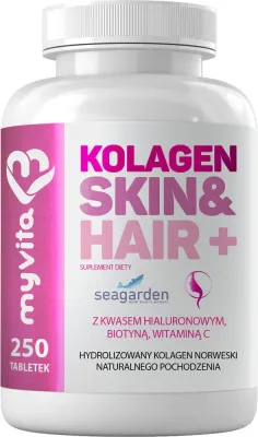 Таблетки MyVita Kolagen Skin Hair+ для кожи и волос, без вкуса, 250 таблеток
