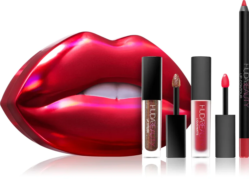 Huda Beauty Contour & Strobe Lip Set - Подарочный набор оттенков Trophy Wife & Shameless, 3 шт, оттенок Heartbreaker nad Shameless