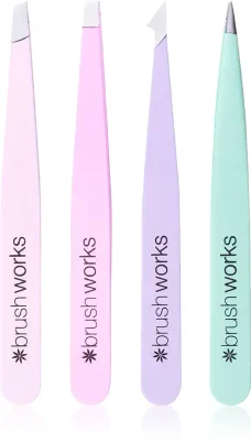 Набор пинцетов Brushworks Tweezer Set Pastel для бровей и лица, 4 шт