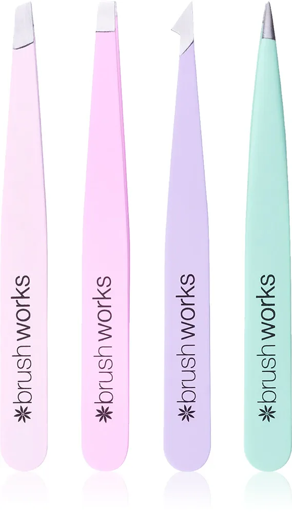 Набор пинцетов Brushworks Tweezer Set Pastel для бровей и лица, 4 шт