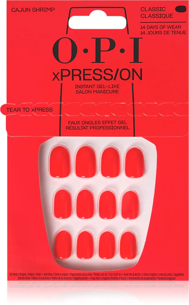 Накладные ногти OPI xPRESS/ON с клеем, многоразовые, 30 шт, оттенок Cajun Shrimp