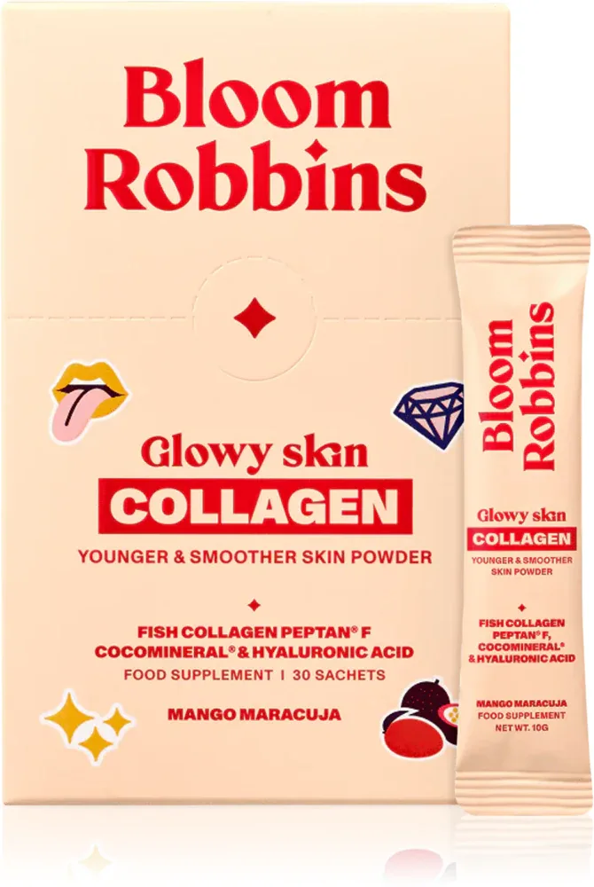 Порошок для кожи Bloom Robbins Glowy skin COLLAGEN YOUNGER SMOOTHER SKIN POWDER со вкусом манго, 30 шт вкус Mango Maracuja