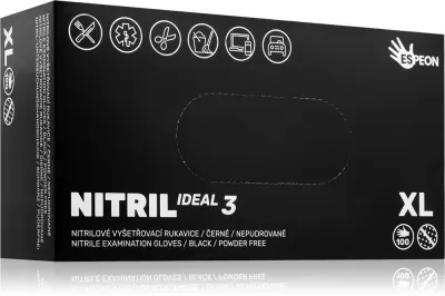 Перчатки нитриловые Espeon Nitril Ideal3 Black одноразовые, чёрные, 100 шт, оттенок размер