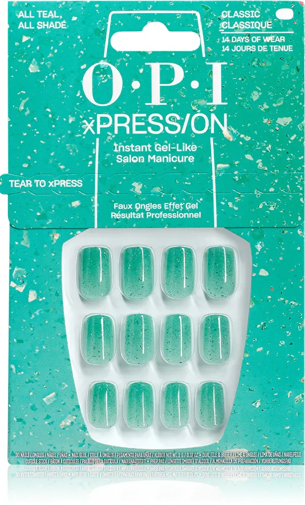 Накладные ногти OPI Make 'Em Jelly! XPRESS/ON гелевый эффект, сине-зелёные, 30 шт All Teal, All Shade