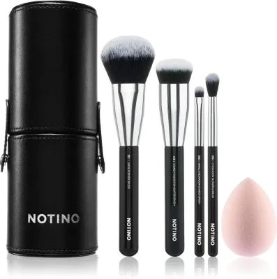 Notino Makeup Brushes Essential Professional Make-Up Brushes & Sponge Set - Набор кистей с чехлом, 5 шт