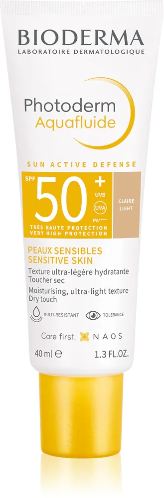 Bioderma Photoderm Aquafluid - Защитный тонизирующий флюид для лица SPF 50+, 40 мл, оттенок Claire