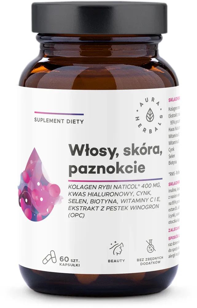 Пищевая добавка Aura Herbals NatiCol для волос, кожи и ногтей, поддержка выработки коллагена, 60 капсул