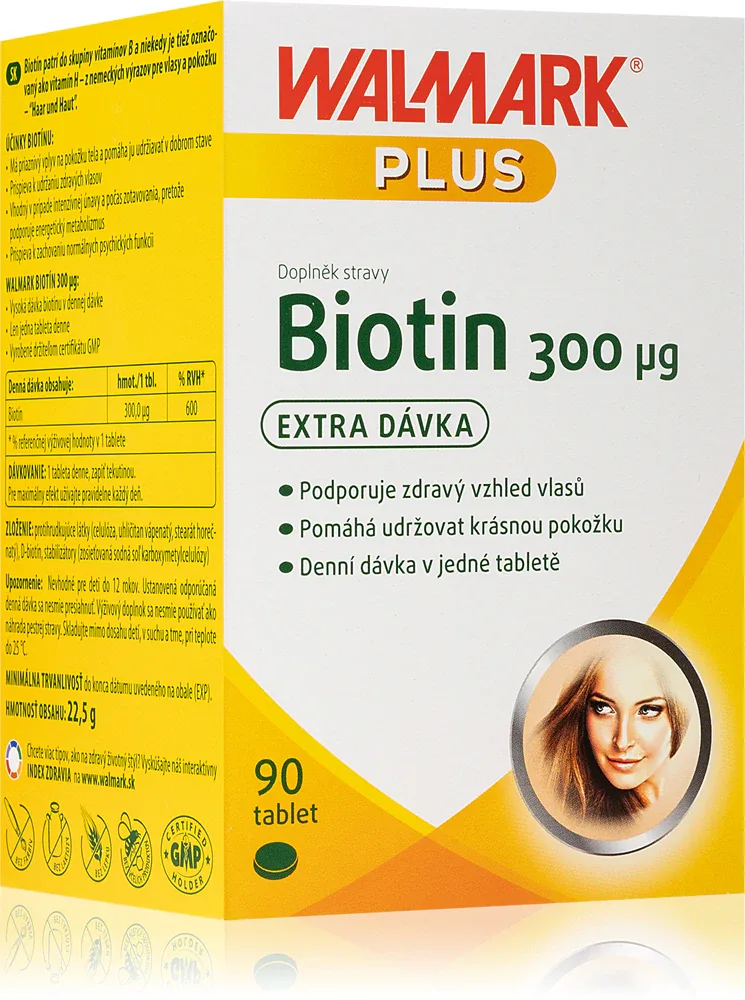 Биотин в таблетках Walmark Biotina 300 мкг, для волос и кожи, 90 табл