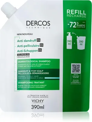 Vichy Dercos Anti-Dandruff - Шампунь против перхоти для нормальных и склонных к жирности волос, 390 мл (VCH08468)