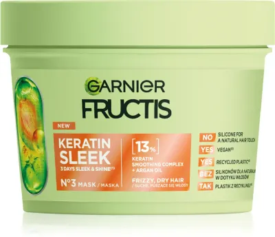 Garnier Fructis Keratin Sleek - Маска для волос с кератином и аргановым маслом, 370 мл