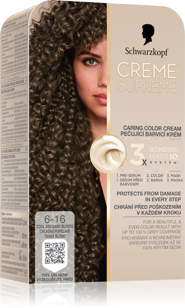 Schwarzkopf Creme Supreme - стойкая краска для волос, 60 мл, оттенок 6-16 Cool Ash Dark Blonde