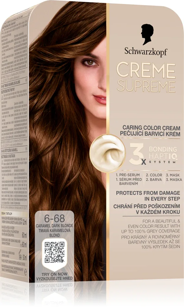 Schwarzkopf Creme Supreme - стойкая краска для волос, 60 мл, оттенок 6-68 Caramel Dark Blonde
