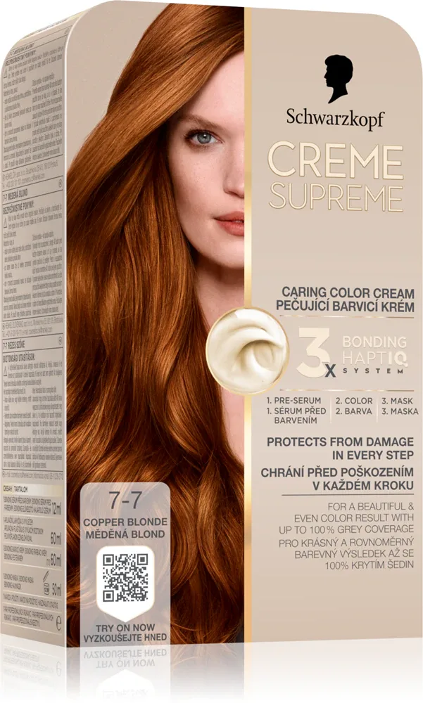 Schwarzkopf Creme Supreme - стойкая краска для волос, 60 мл, оттенок 7-7 Copper Blonde
