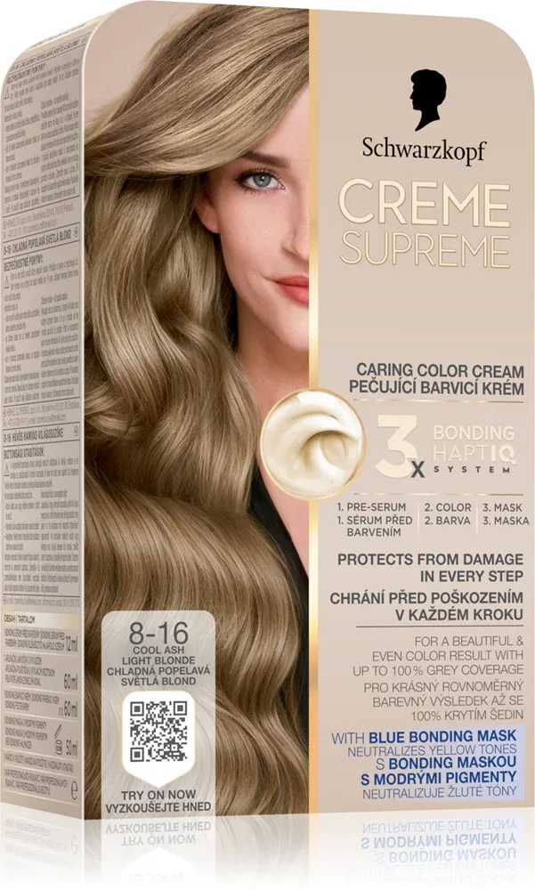 Schwarzkopf Creme Supreme - стойкая краска для волос, 60 мл, оттенок 8-16 Cool Ash Light Blonde